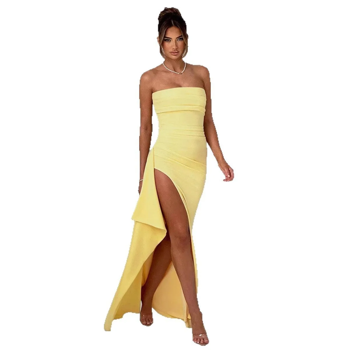 Summer Women's Clothing Strapless Slim Fit Light Mature Evening Maxi Dress For Woman Milk Silk Side Slit Asymmetrical Hem
Summer Women's Clothing Strapless Slim Fit Light Mature Evening Maxi Dress For Woman Milk Silk Side Slit Asymmetrical Hem