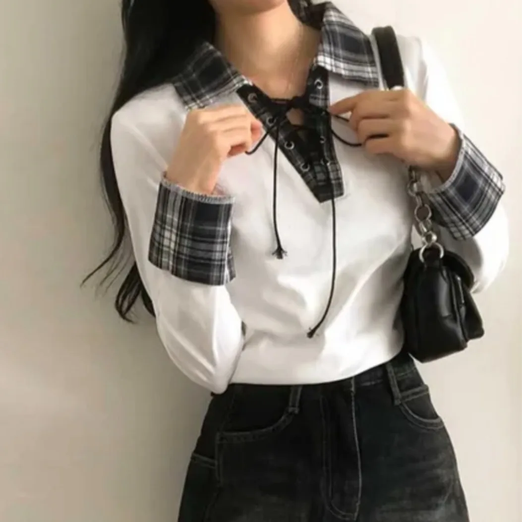 Стильная весенняя женская футболка с V-образным вырезом, длинным рукавом, поясом, в клетку, с эффектом омоложения, облегающая, модная, повседневная, универсальная
Стильная весенняя женская футболка с V-образным вырезом, длинным рукавом, поясом, в клетку, с эффектом омоложения, облегающая, модная, повседневная, универсальная