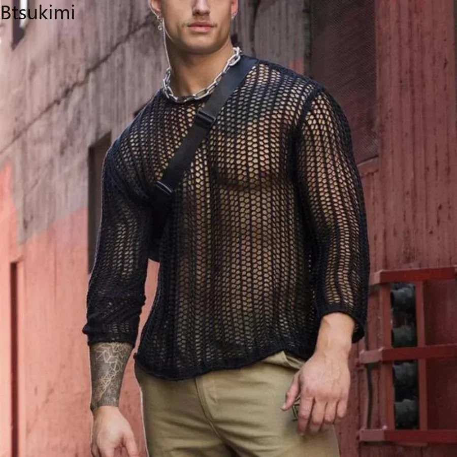 New 2025 Men's Sexy Hollow Out T-shirt Knitted Black White Long Sleeve Shirts Mesh Knit T-Shirts Tops Male Harajuku Men Clothing
New 2025 Men's Sexy Hollow Out T-shirt Knitted Black White Long Sleeve Shirts Mesh Knit T-Shirts Tops Male Harajuku Men Clothing