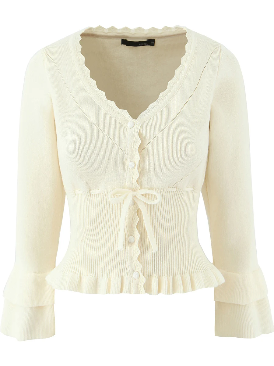 Retro Slim Fit Long Sve Knitted Top Women's V-Ne Lace Trim Belted Versatile Ele Faionable Spring Autumn Top
Retro Slim Fit Long Sve Knitted Top Women's V-Ne Lace Trim Belted Versatile Ele Faionable Spring Autumn Top