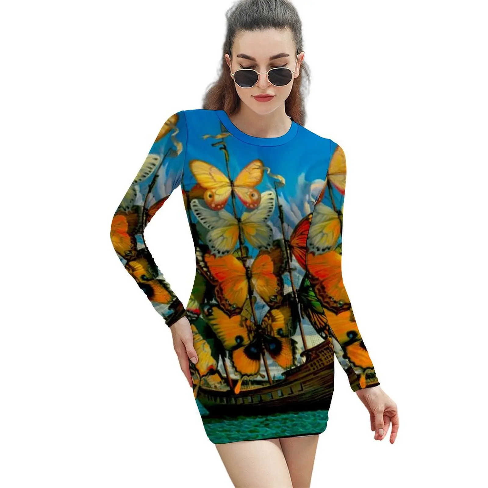 BUTTERFLY SHIP : Vintage Surreal Abstract Fantasy Print Long-Sleeved Sheath Dress beach outfits for women long sleeve dress 
BUTTERFLY SHIP : Vintage Surreal Abstract Fantasy Print Long-Sleeved Sheath Dress beach outfits for women long sleeve dress