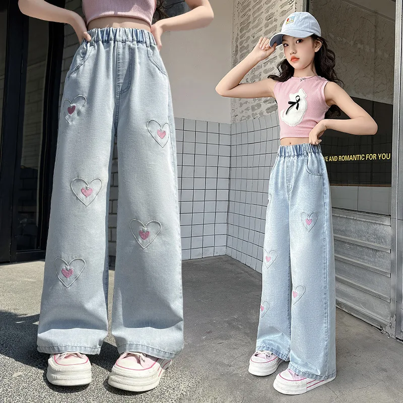 Korean Girl Wide Leg Jeans With Heart Embroidery Children High Waist Loose Summer Denim Pants Teenage Casual Kids Trousers
Korean Girl Wide Leg Jeans With Heart Embroidery Children High Waist Loose Summer Denim Pants Teenage Casual Kids Trousers