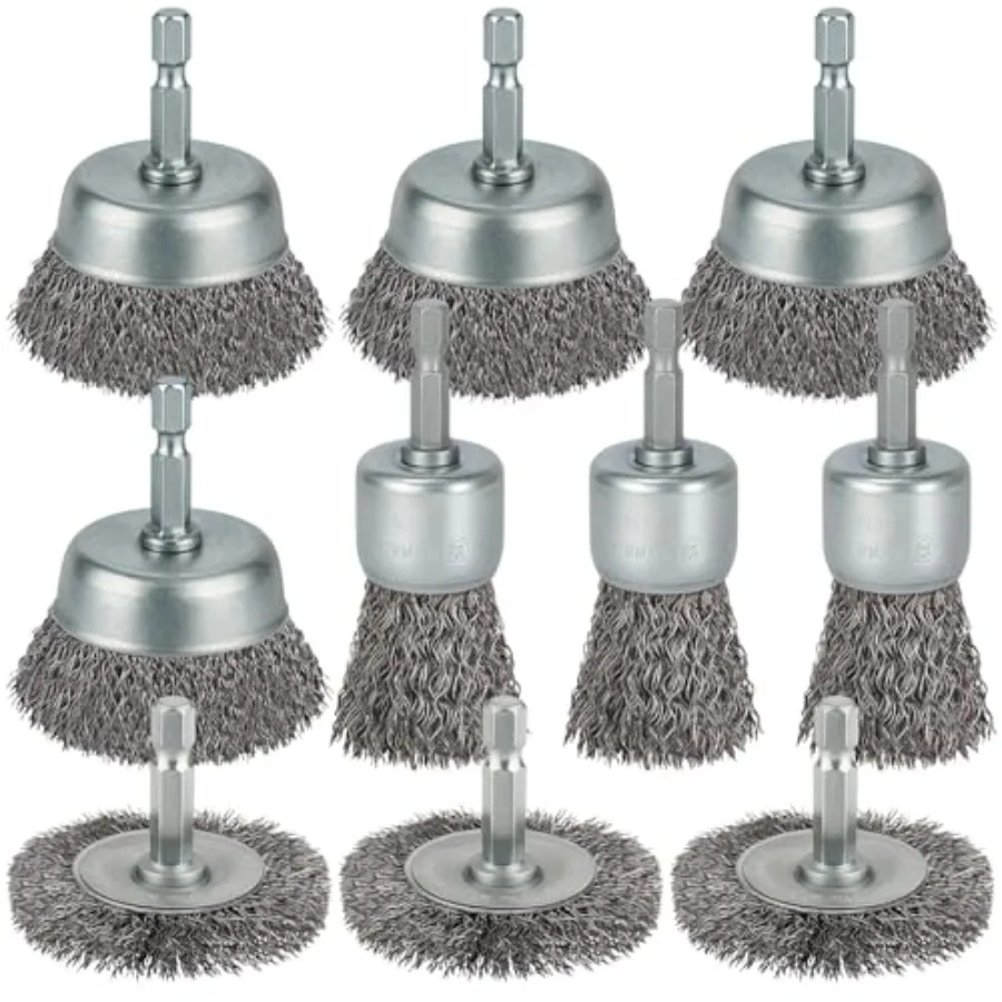 10 Pcs Wire Brush for Drill, Coarse Carbon Steel Crimping Wire Wheel Brush, 1/4 Inch Hex Shank, Cup Brush Drill Bit for Cleanin
10 Pcs Wire Brush for Drill, Coarse Carbon Steel Crimping Wire Wheel Brush, 1/4 Inch Hex Shank, Cup Brush Drill Bit for Cleanin
