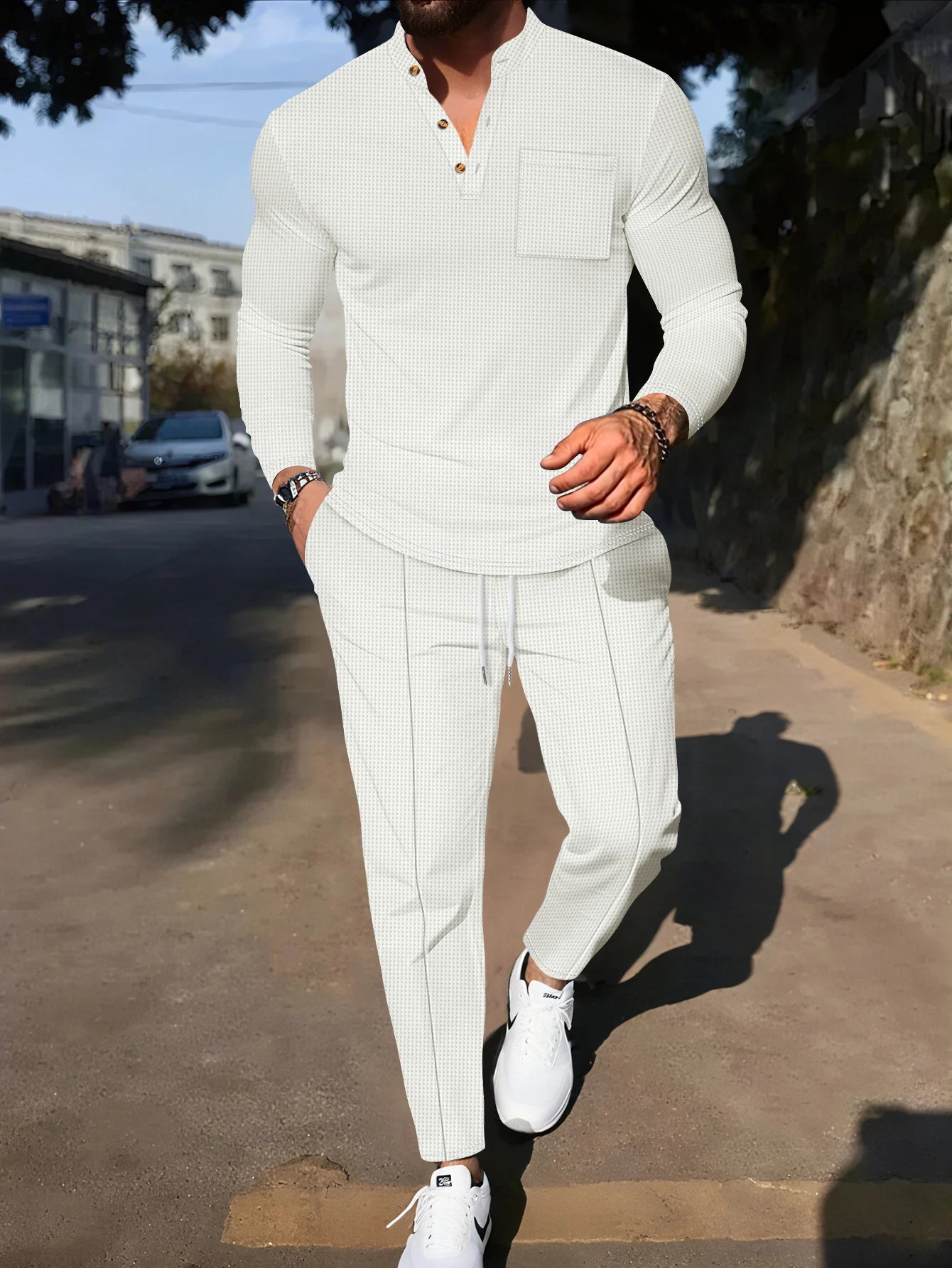 2026 New Men's Waffle Knit Co-ord Set, Casual Henley Neck Top + Straight Pants
2026 New Men's Waffle Knit Co-ord Set, Casual Henley Neck Top + Straight Pants
