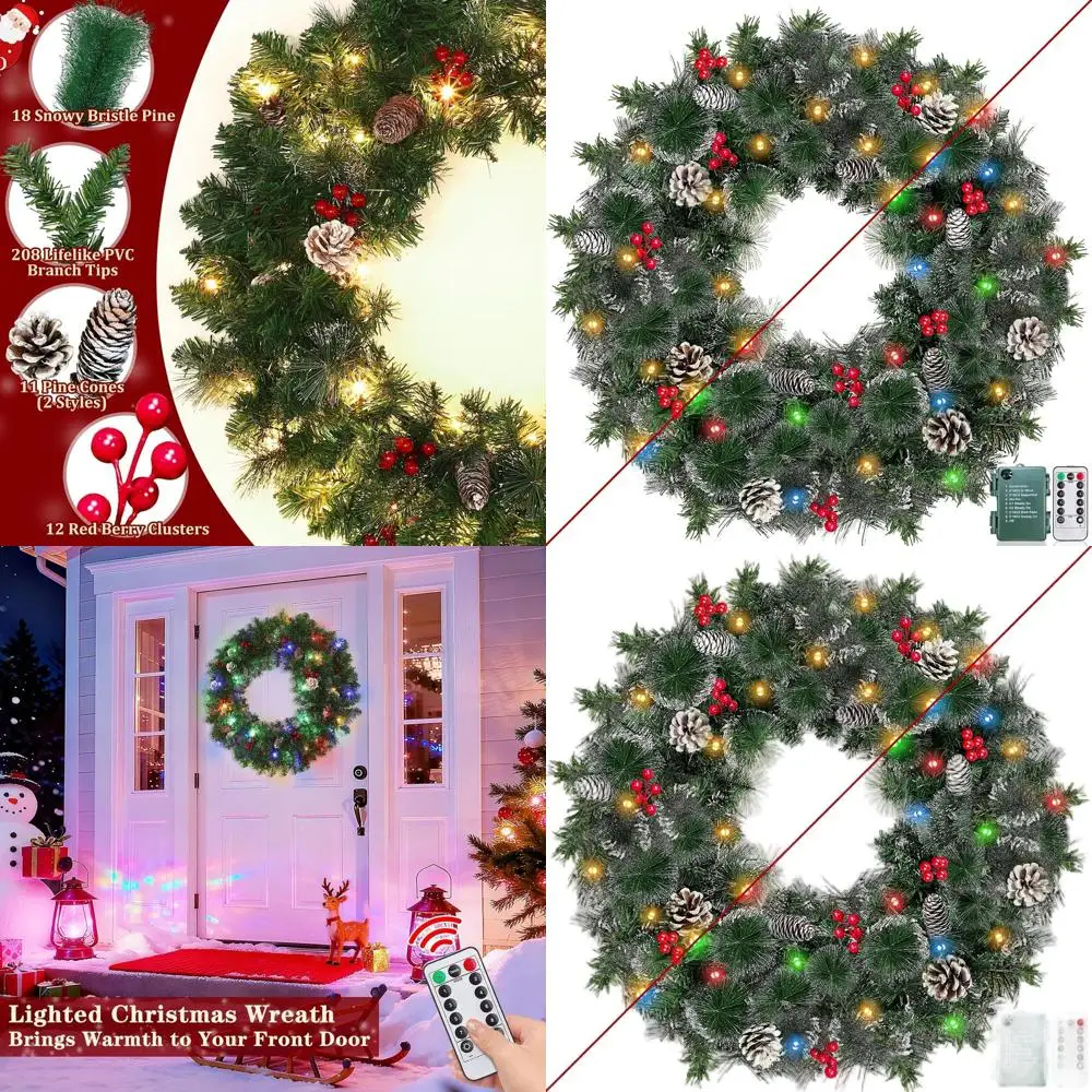 24 светодиодных рождественских венок с 50 лампами, 8 режимами, таймером, снежной сосны и ягодами для дверей или стены
24 светодиодных рождественских венок с 50 лампами, 8 режимами, таймером, снежной сосны и ягодами для дверей или стены
