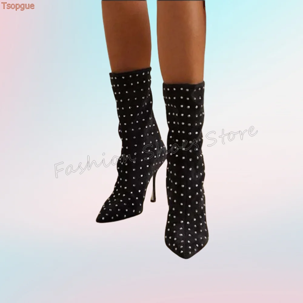 Black Pointed Toe Crystal Boots Back Zipper Stilettos High Heels High Heel Shoes for Women Heels 2025 New Zapatos Para Mujere
Black Pointed Toe Crystal Boots Back Zipper Stilettos High Heels High Heel Shoes for Women Heels 2025 New Zapatos Para Mujere