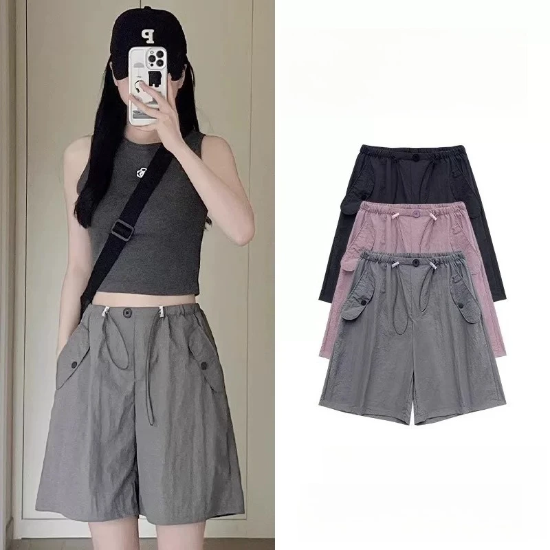 Women High Waist Cargo Shorts Loose Fit Drawstring Thin Quick-drying Wide-leg Shorts with Side Button Baggy Sporty Hiking Shorts
Women High Waist Cargo Shorts Loose Fit Drawstring Thin Quick-drying Wide-leg Shorts with Side Button Baggy Sporty Hiking Shorts