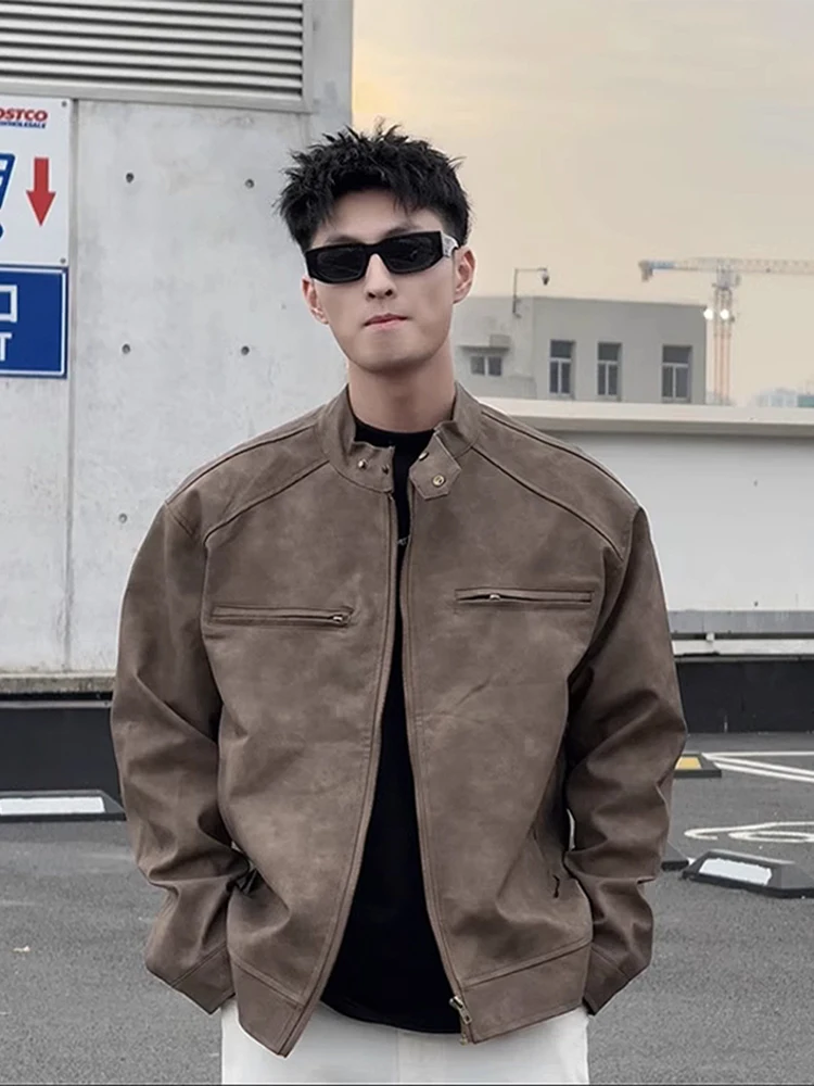 Brown ort Stand Collar PU Leather Jaet Men's Faionable Spring Autumn Motorcycle Clothes High-End Feeling Haome
Brown ort Stand Collar PU Leather Jaet Men's Faionable Spring Autumn Motorcycle Clothes High-End Feeling Haome