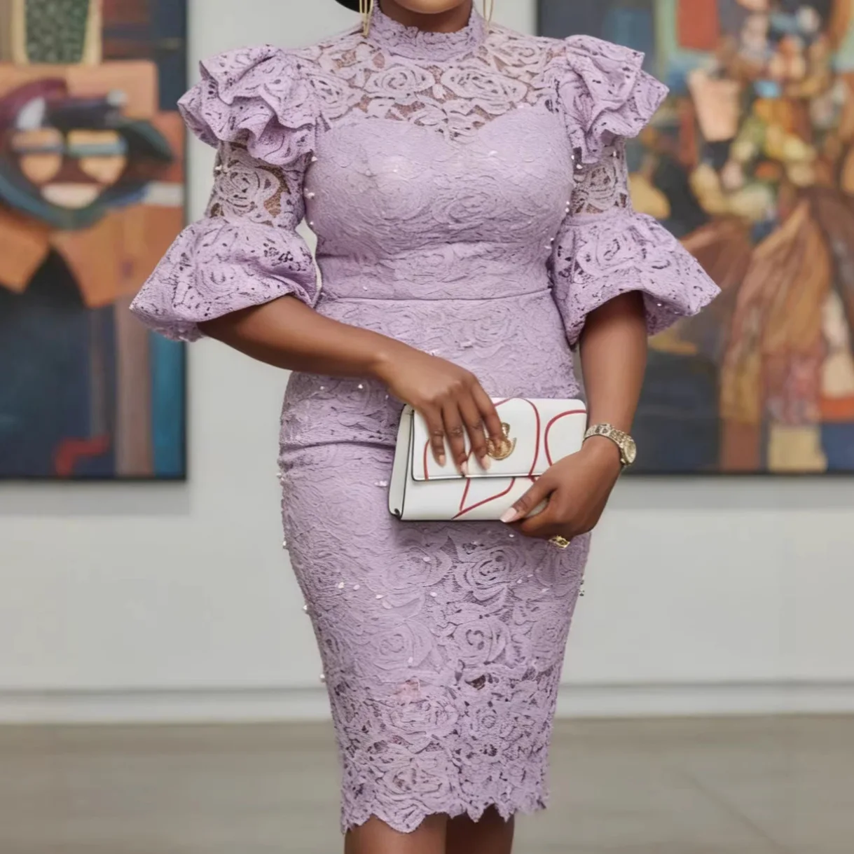 QMANSHA Couture Plus Size Lilac Lace Bodycon Dress for Women Ruffle Puff Sleeve Beaded High Neck Formal Party Cocktail Dress
QMANSHA Couture Plus Size Lilac Lace Bodycon Dress for Women Ruffle Puff Sleeve Beaded High Neck Formal Party Cocktail Dress