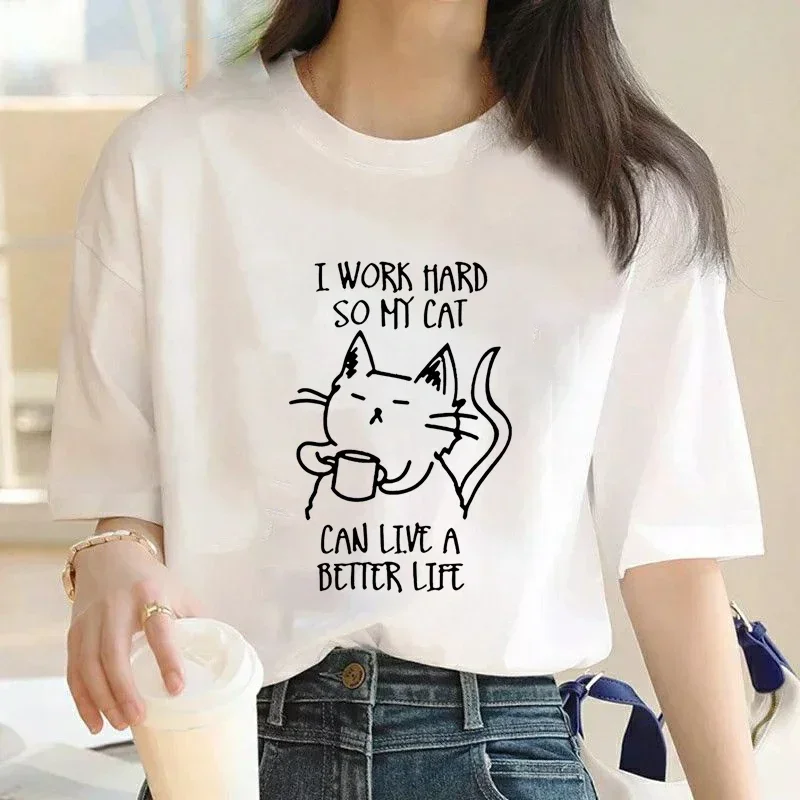 Pure Student Women's Casual English Letter Cat Literary Cartoon Interesting Design Round Neck Print Women's T-shirt Top
Pure Student Women's Casual English Letter Cat Literary Cartoon Interesting Design Round Neck Print Women's T-shirt Top