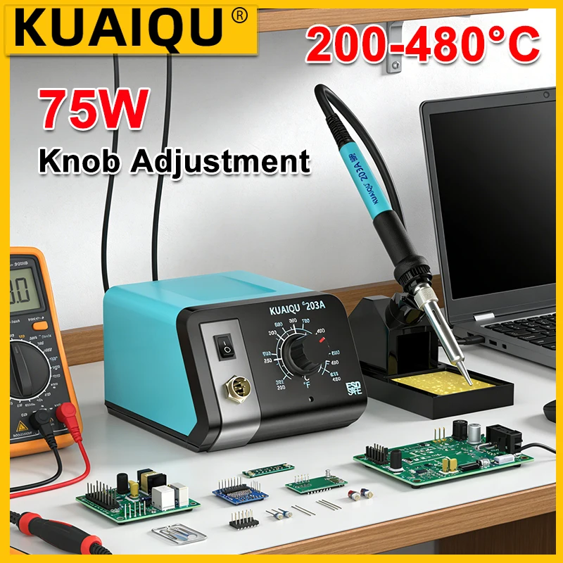 KUAIQU 200~480°C Soldering Station 75W Adjustable Soldering Iron Potentiometer Knob/Digital Display Welding Tools 203A/203D
KUAIQU 200~480°C Soldering Station 75W Adjustable Soldering Iron Potentiometer Knob/Digital Display Welding Tools 203A/203D