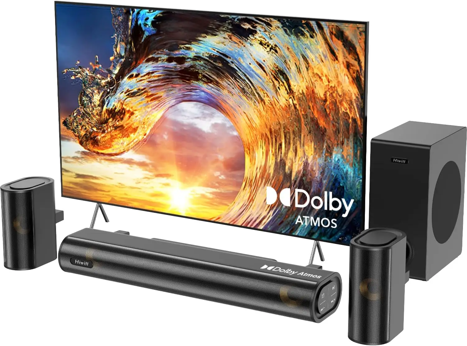 4 1ch Sound Bar with Dolby Atmos 300W Sound Bar for Smart TV with Subwoofer 2 Front Surround Speakers Soundbar for TV Speaker
4 1ch Sound Bar with Dolby Atmos 300W Sound Bar for Smart TV with Subwoofer 2 Front Surround Speakers Soundbar for TV Speaker
