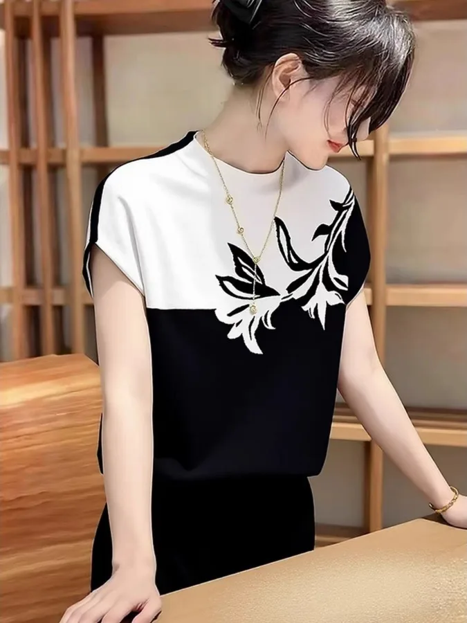 Contrast Color Knitted Short Sleeve T-Shirt Women's Loose Fit Summer New Style Fashionable Top Quality round Neck
Contrast Color Knitted Short Sleeve T-Shirt Women's Loose Fit Summer New Style Fashionable Top Quality round Neck