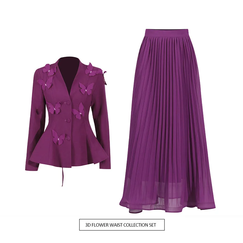 Elegant Decorated V-Neck Suit Jacket And Pleated Skirt Two-Piece Set for Women Fashionable Autumn Winter Outfit
Elegant Decorated V-Neck Suit Jacket And Pleated Skirt Two-Piece Set for Women Fashionable Autumn Winter Outfit