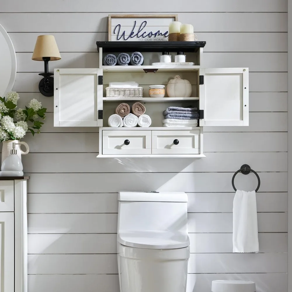 Bathroom Wall Cabinet, Farmhouse 24" Wide Medicine Cabinet with Drawer, Adjustable Shelf, Double Barn Doors, Storage Cabinets fo
Bathroom Wall Cabinet, Farmhouse 24" Wide Medicine Cabinet with Drawer, Adjustable Shelf, Double Barn Doors, Storage Cabinets fo