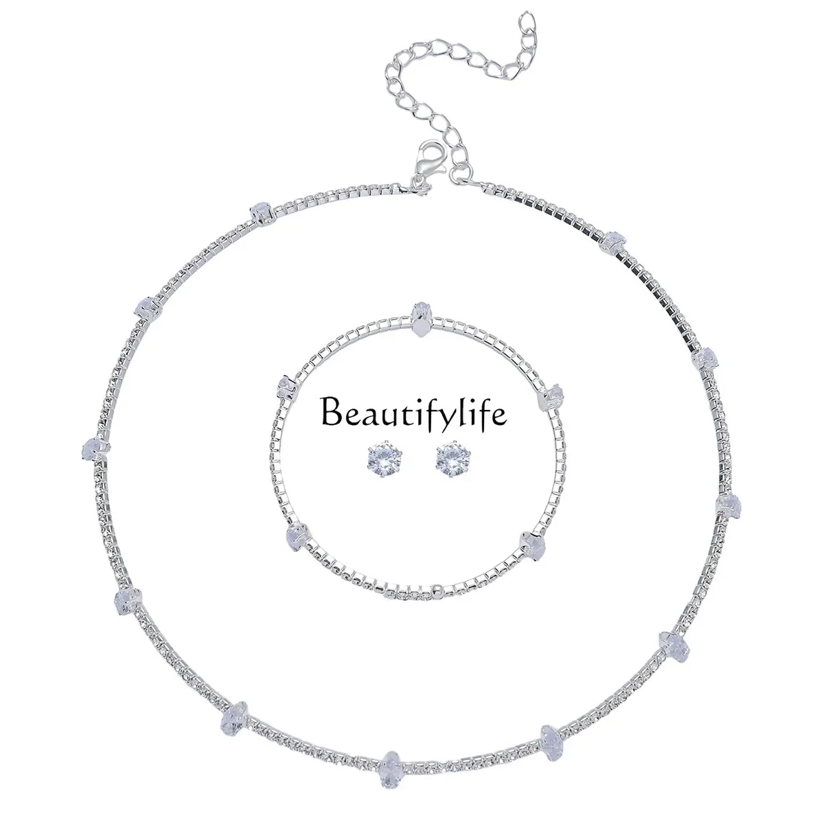 European and American fashion simple geometric zircon rhinestone chain bracelet stud earrings 3-piece set
European and American fashion simple geometric zircon rhinestone chain bracelet stud earrings 3-piece set