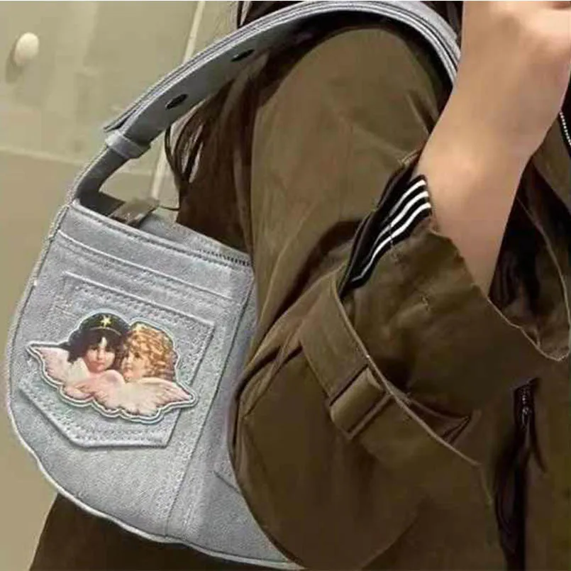 Denim Retro Unisex Angel Embroidery White Handbag Armpit Bags Jean Female Purse
Denim Retro Unisex Angel Embroidery White Handbag Armpit Bags Jean Female Purse