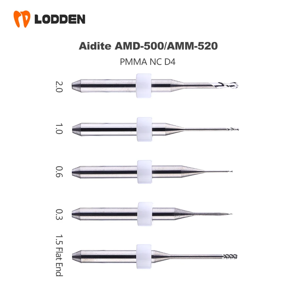 Aidite PMMA AMD-500/AMM-520 PMMA Dental Lab Resin Milling 0.3/0.6/1.0/1.5Flat/2.0 Bur Wear Resistant Milling Tool
Aidite PMMA AMD-500/AMM-520 PMMA Dental Lab Resin Milling 0.3/0.6/1.0/1.5Flat/2.0 Bur Wear Resistant Milling Tool