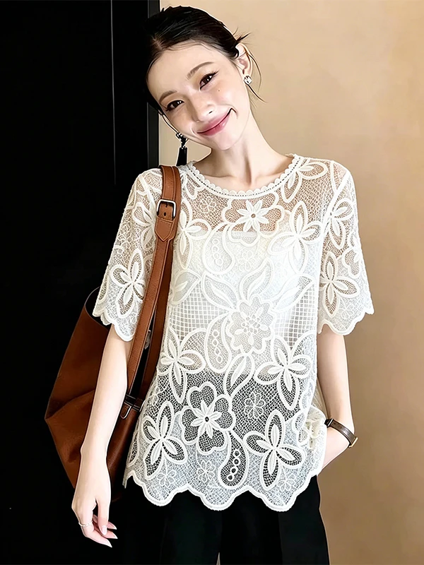 plus Size Lace Shirt Short Sleeve Hollow out Hook Design Women's Summer New Style Slimming Top Belly Covering Korean Style
plus Size Lace Shirt Short Sleeve Hollow out Hook Design Women's Summer New Style Slimming Top Belly Covering Korean Style