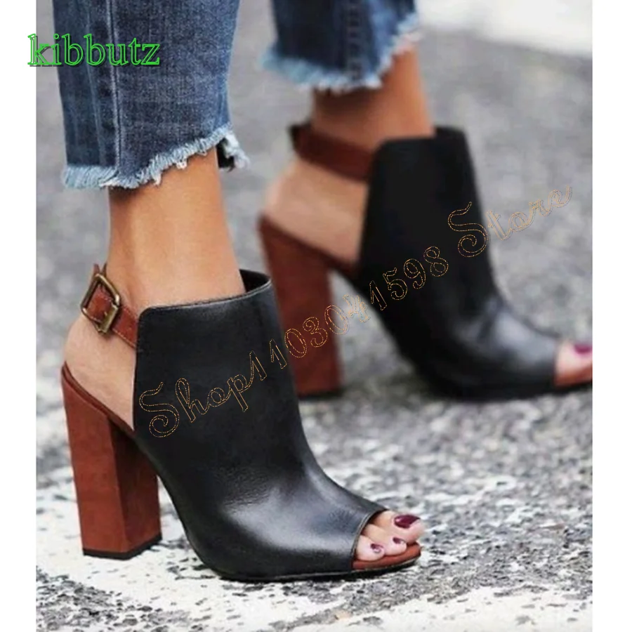 Peep Toe Black Leather Sandals Square Root Thick Heel Buckle Women's Shoes Wedding Party HIgh Heels 2024 New Zapatos Para Mujere
Peep Toe Black Leather Sandals Square Root Thick Heel Buckle Women's Shoes Wedding Party HIgh Heels 2024 New Zapatos Para Mujere