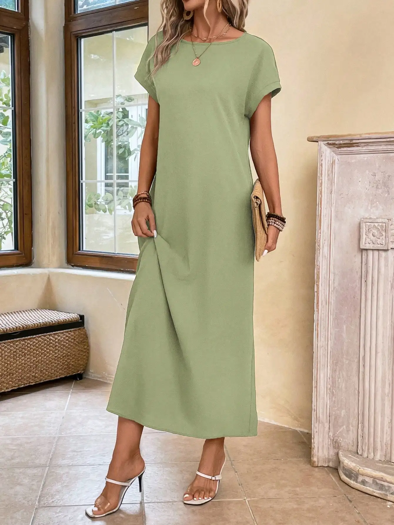 Solid Batwing Sleeve Tunic Summer Dress For Women
Solid Batwing Sleeve Tunic Summer Dress For Women