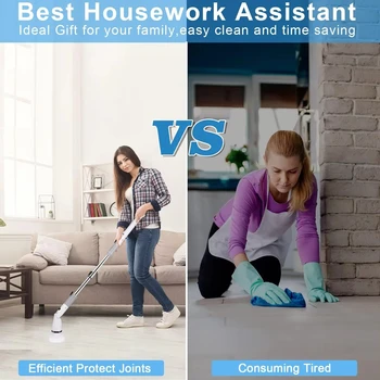 Electric Rotary Cleaning Brush Retractable Floor Scrubber 4 Replaceable Electric Washing Brush Heads Home Bathroom Wall Grille