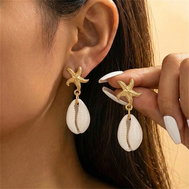 Boho Ocean Style Starfish Shell Pendant Earrings for Women Summer Seaside Conch Scallop Pearl Earring Beach Party Charm Jewelry
Boho Ocean Style Starfish Shell Pendant Earrings for Women Summer Seaside Conch Scallop Pearl Earring Beach Party Charm Jewelry