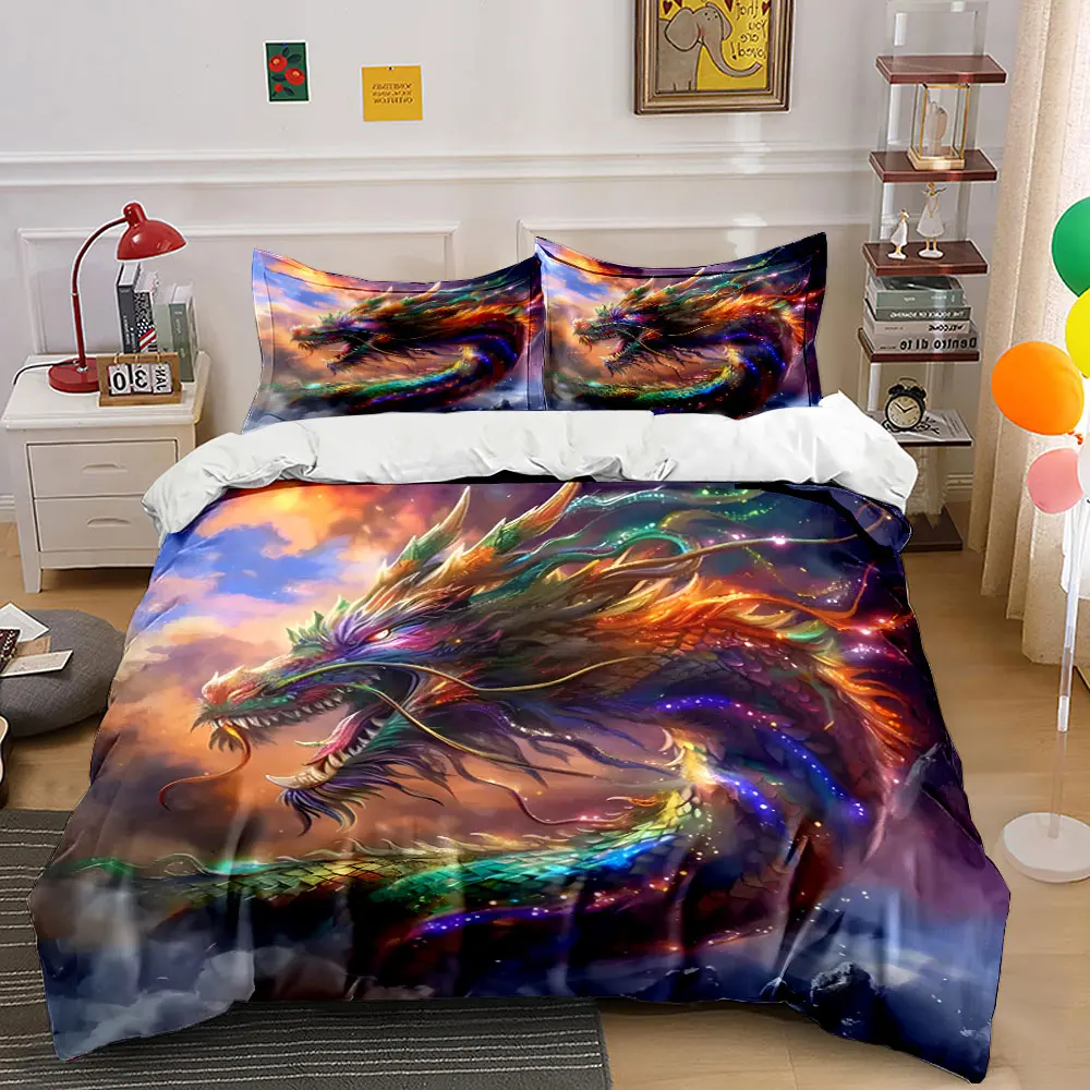 3Pcs Rainbow Dragon Bedding Set, Majestic Colorful Chinese Dragon Print Duvet Cover + 2 Pillowcases, Fantasy Decor
3Pcs Rainbow Dragon Bedding Set, Majestic Colorful Chinese Dragon Print Duvet Cover + 2 Pillowcases, Fantasy Decor