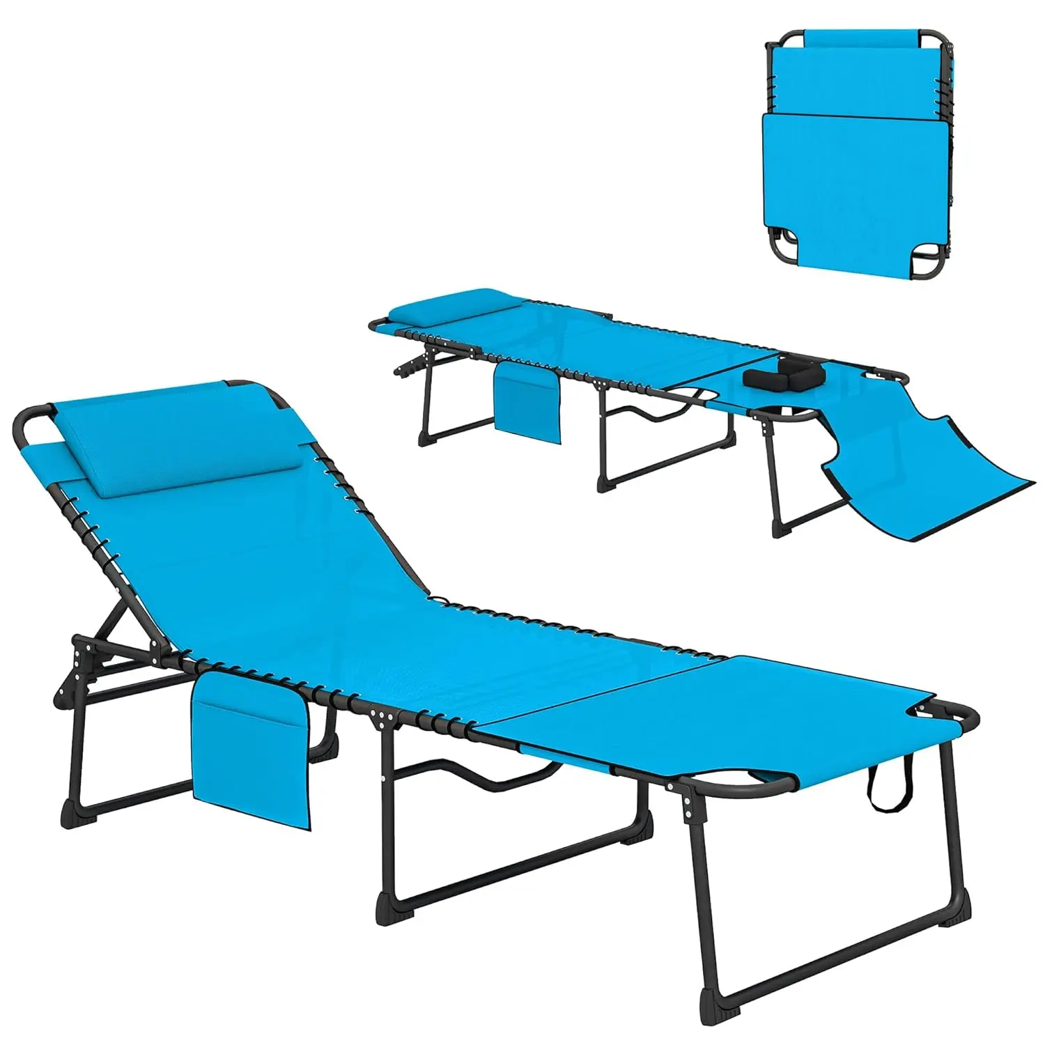 Folding Chaise Lounge with 5-Level Reclining Back, Tanning Chair with Face Hole, Outdoor Lounge Chair with Side, Customized
Folding Chaise Lounge with 5-Level Reclining Back, Tanning Chair with Face Hole, Outdoor Lounge Chair with Side, Customized