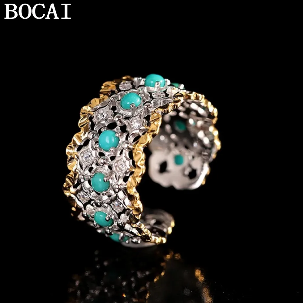BOCAI S925 Sterling Silver Jewelry Fashionable And Niche Inlaid With Natural Turquoise Engagement Ring Women's Selected Gift
BOCAI S925 Sterling Silver Jewelry Fashionable And Niche Inlaid With Natural Turquoise Engagement Ring Women's Selected Gift