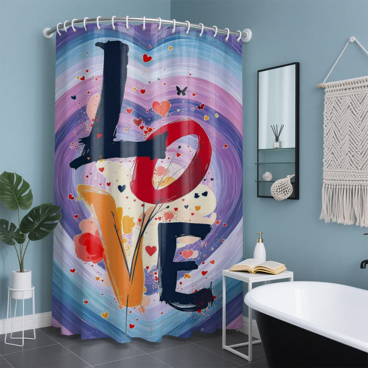 colorful love shower curtain with artistic brush letters and heart pattern for romantic bathroom decor Free Hooks Included
colorful love shower curtain with artistic brush letters and heart pattern for romantic bathroom decor Free Hooks Included