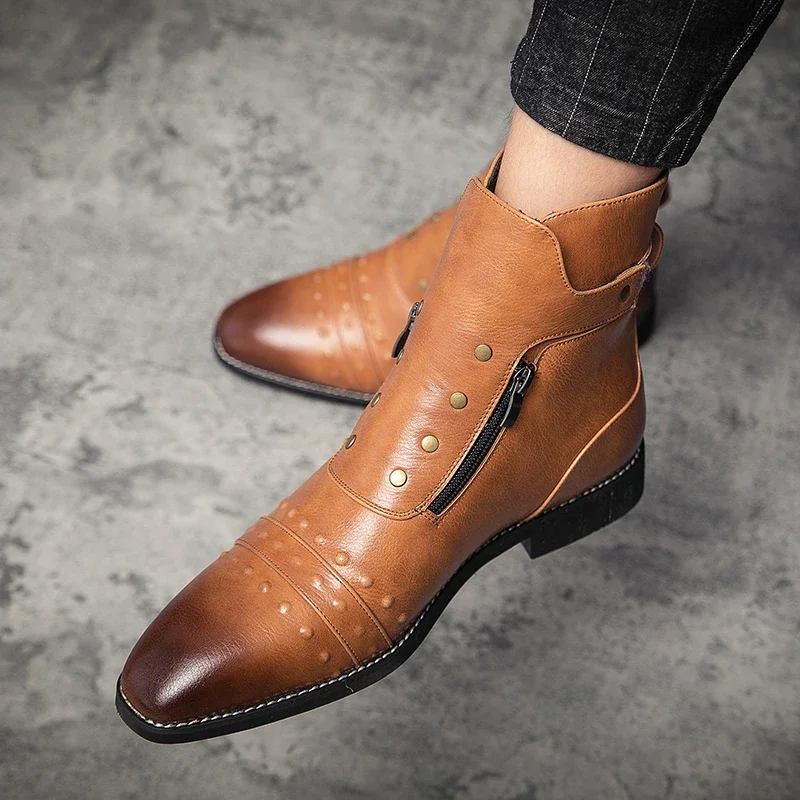 British Style Luxury Men's Dress Boot Oxfords Shoes Designer Motorcycle Boot for Male Red Brown Leather Cowboys Boots Men Hombre
British Style Luxury Men's Dress Boot Oxfords Shoes Designer Motorcycle Boot for Male Red Brown Leather Cowboys Boots Men Hombre