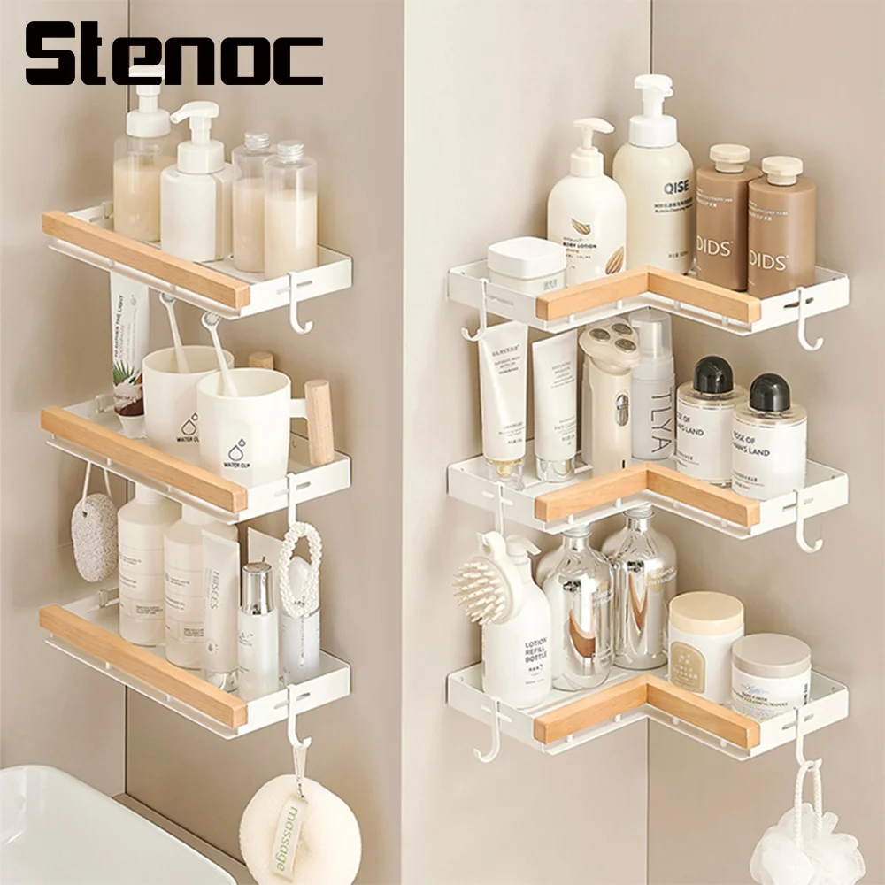 Stenoc White Wall Mounted Bathroom Shelf Corner Storage Rack Space Aluminum Wood Shower Room Bathroom Triangle Basket With Hooks
Stenoc White Wall Mounted Bathroom Shelf Corner Storage Rack Space Aluminum Wood Shower Room Bathroom Triangle Basket With Hooks