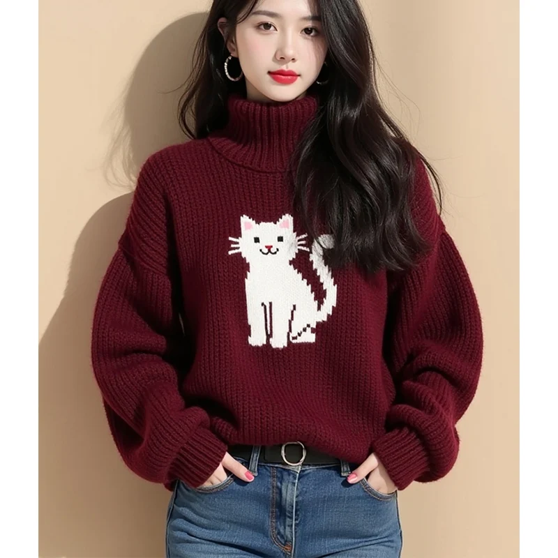 Women Red Turtleneck Thick Sweater 2025 New Winter Lazy Style Korean Fashion Top Vintage Elegant Comfortable Sweet Pullovers
Women Red Turtleneck Thick Sweater 2025 New Winter Lazy Style Korean Fashion Top Vintage Elegant Comfortable Sweet Pullovers