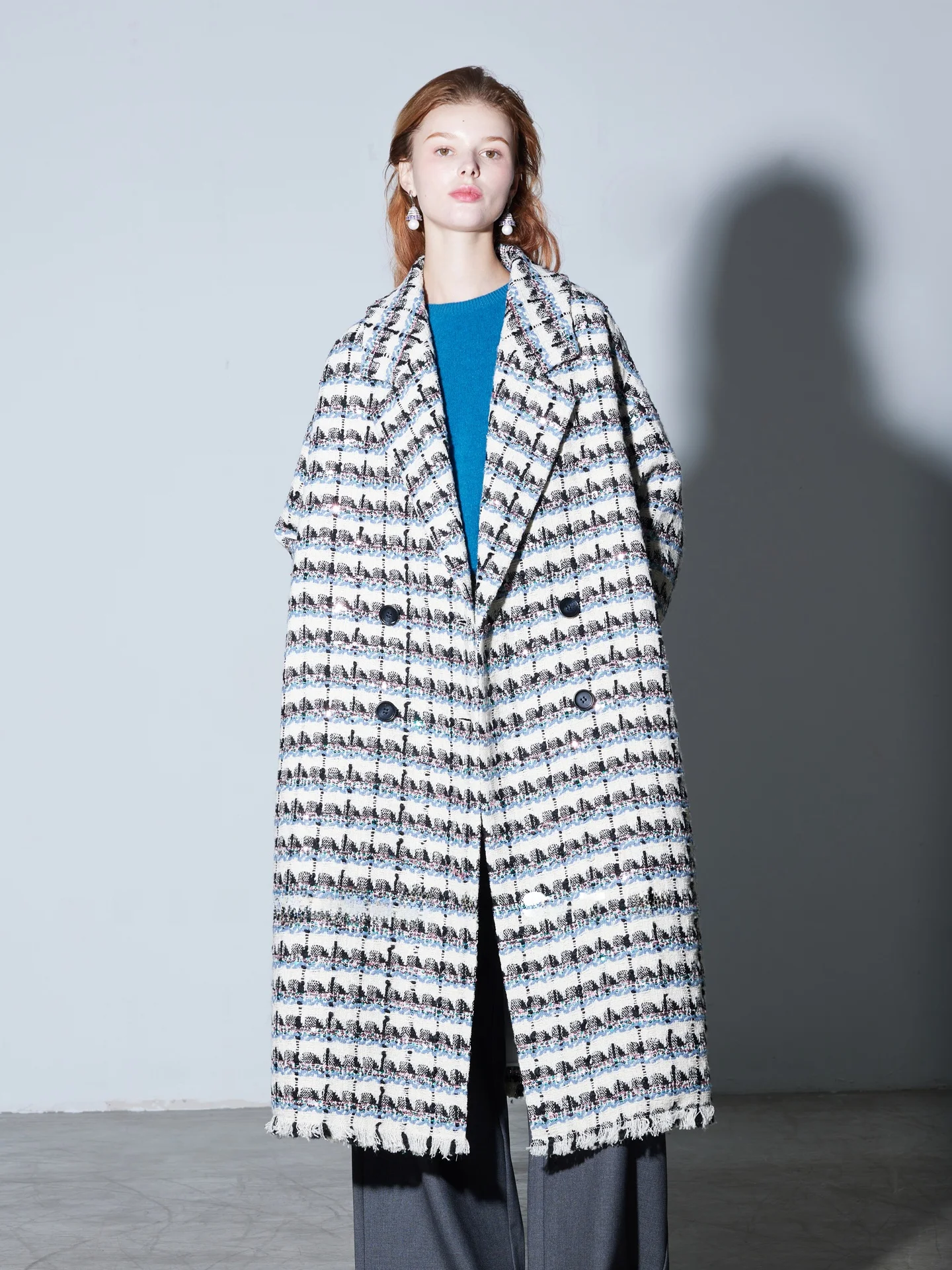 Finocci Heavyweight Woolen Coat with iny Sequins And Tweed Trim Long Sves Double Breasted Button Closure No Hat Included
Finocci Heavyweight Woolen Coat with iny Sequins And Tweed Trim Long Sves Double Breasted Button Closure No Hat Included