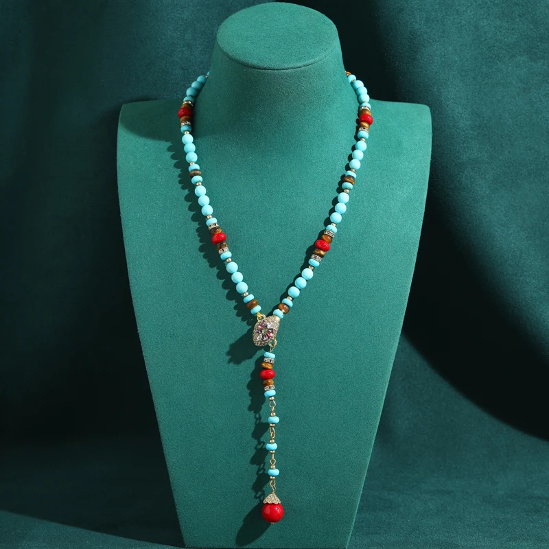 Vintage Long Natural Stone Red Pendent Turquoise Necklace Beads High Jewelry Designer Brands For Women Wedding Elegant Art Deco
Vintage Long Natural Stone Red Pendent Turquoise Necklace Beads High Jewelry Designer Brands For Women Wedding Elegant Art Deco