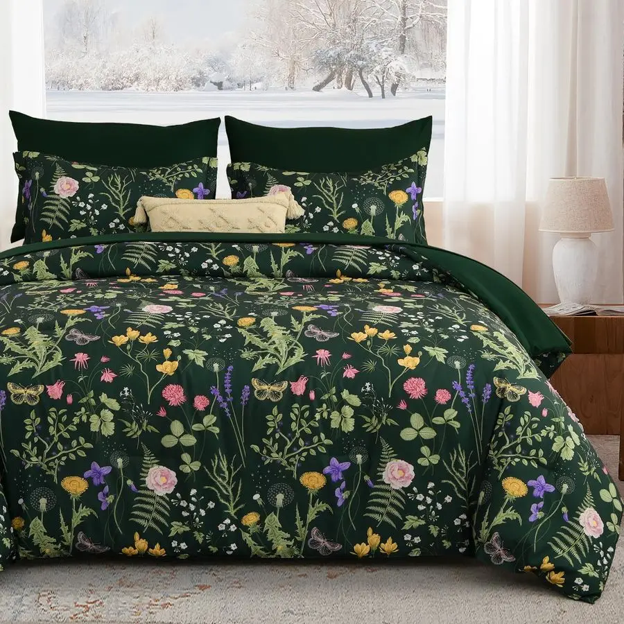 Queen Comforter Set 7 Piece, Dark Green Floral Bedding Set, Bed in a Bag Queen with Botanical Flowers Patterns, Soft Lightweight
Queen Comforter Set 7 Piece, Dark Green Floral Bedding Set, Bed in a Bag Queen with Botanical Flowers Patterns, Soft Lightweight