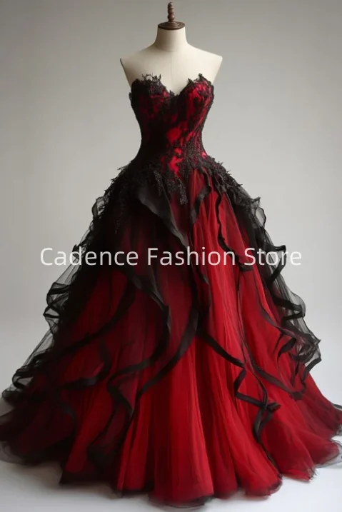 Customized Vintage Strapless Red Prom Dresses Sweetheart Black Tulle Lace-up A-Line Dresses Party Gowns Evening Gowns
Customized Vintage Strapless Red Prom Dresses Sweetheart Black Tulle Lace-up A-Line Dresses Party Gowns Evening Gowns