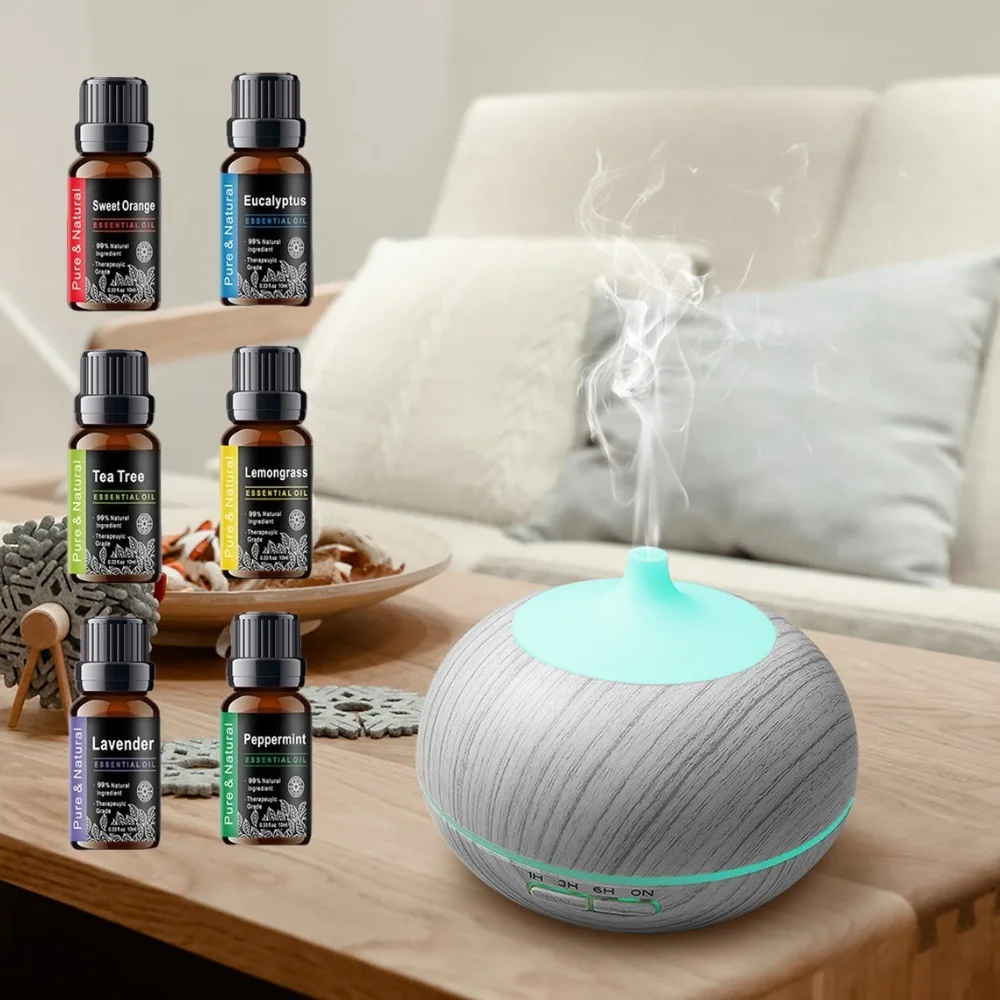 New Modern Wood Grain Essential Oil Diffuser 550ml Auto Shut Off 7 LED Colors Remote Control Humidifier 6 Bottle Oil Set
New Modern Wood Grain Essential Oil Diffuser 550ml Auto Shut Off 7 LED Colors Remote Control Humidifier 6 Bottle Oil Set