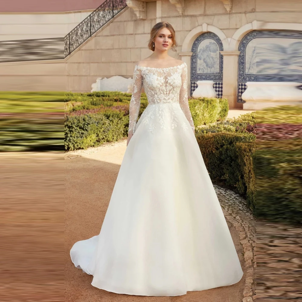 Off The Shoulder Long Sleeves A-Line Women Wedding Dresses Customized Elegant Print Tulle Bride Gowns Banquet Vestidos De Novias
Off The Shoulder Long Sleeves A-Line Women Wedding Dresses Customized Elegant Print Tulle Bride Gowns Banquet Vestidos De Novias