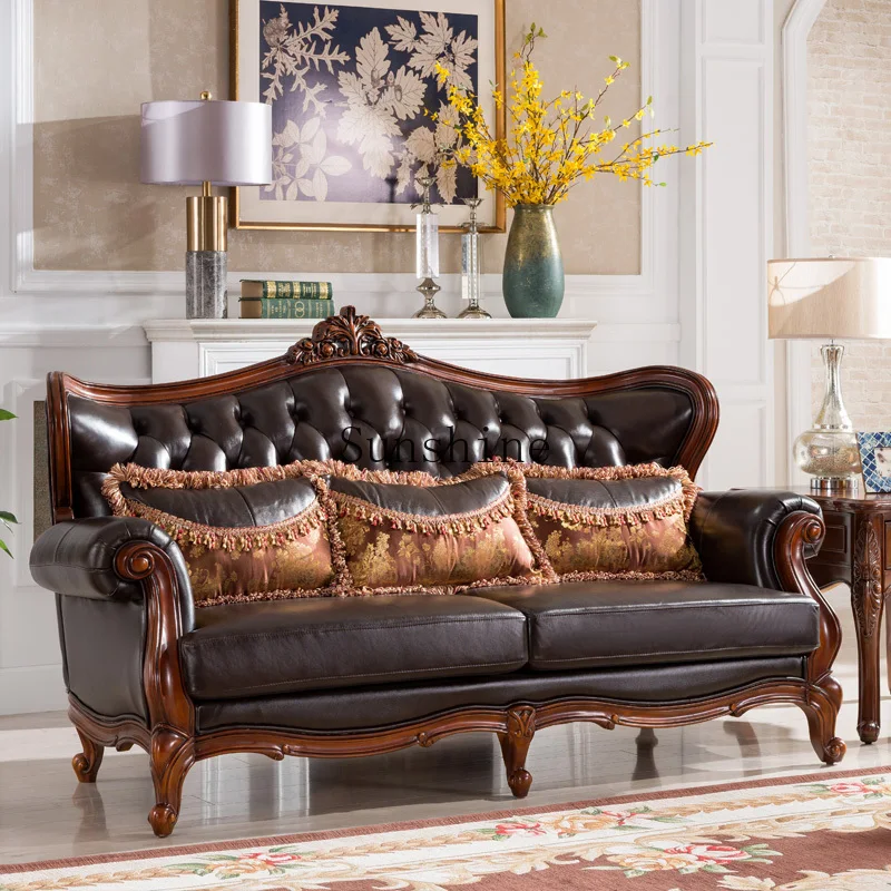 American all-solid wood leather sofa living room simple furniture coffee table combination set
American all-solid wood leather sofa living room simple furniture coffee table combination set