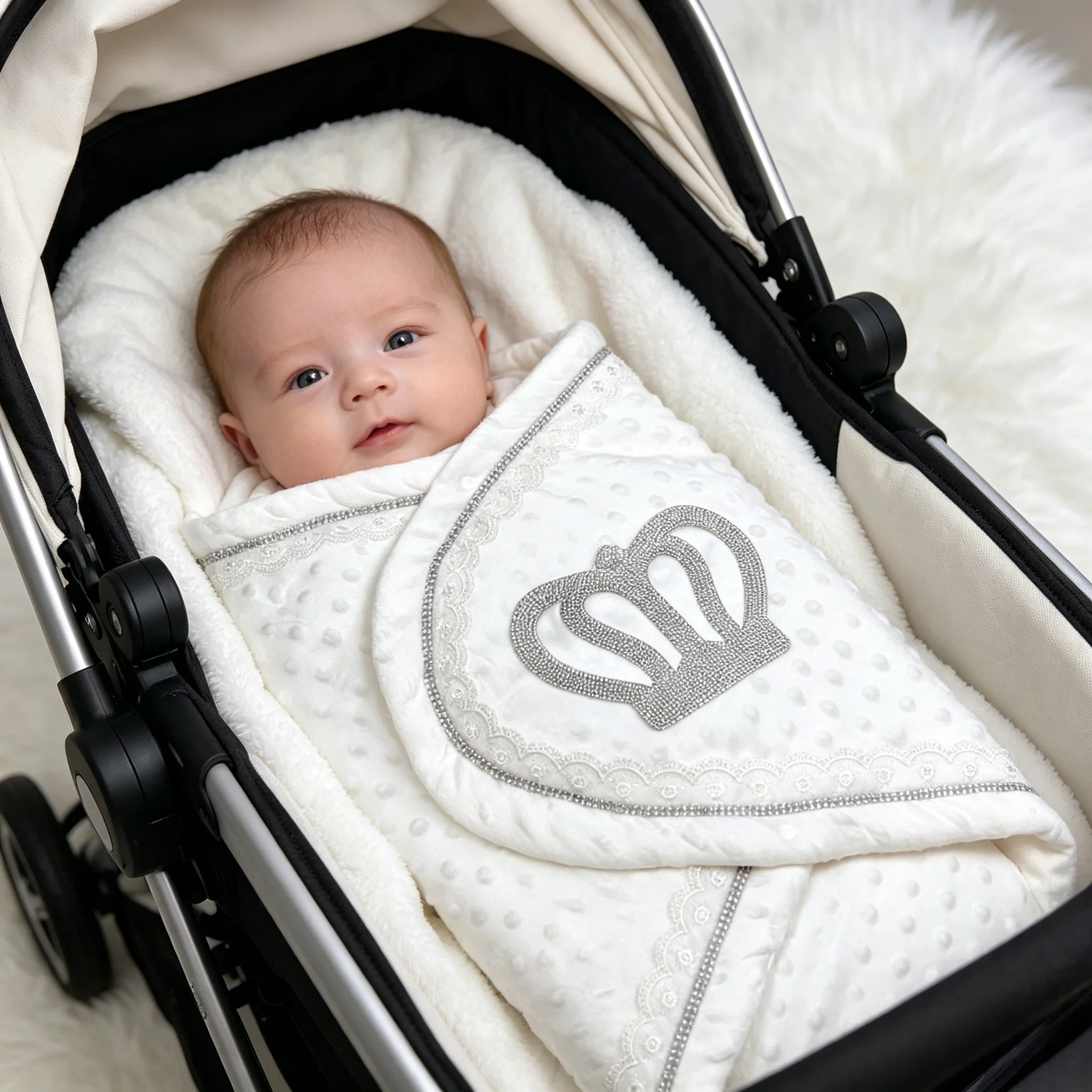 Newborn Coming Home Receiving Blanket Silver Crown Lace Minky Dot Soft Baby Full Moon Keepsake Wrap
Newborn Coming Home Receiving Blanket Silver Crown Lace Minky Dot Soft Baby Full Moon Keepsake Wrap