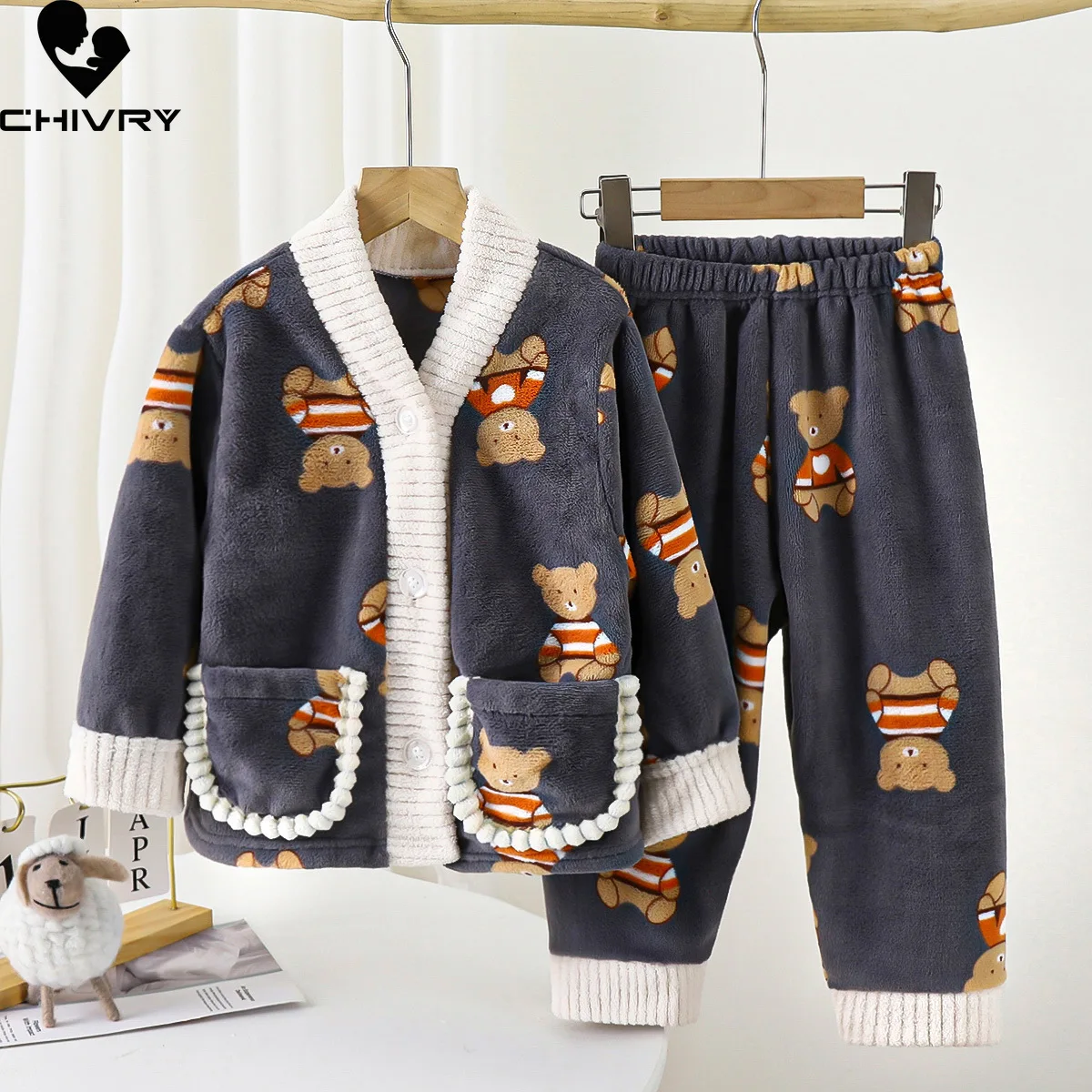 Kids Autumn Winter Thicken Warm Soft Flannel Pajamas Sets Baby Cartoon Panda Bear V-neck Sleepwear Boys Girls Casual Homewear
Kids Autumn Winter Thicken Warm Soft Flannel Pajamas Sets Baby Cartoon Panda Bear V-neck Sleepwear Boys Girls Casual Homewear