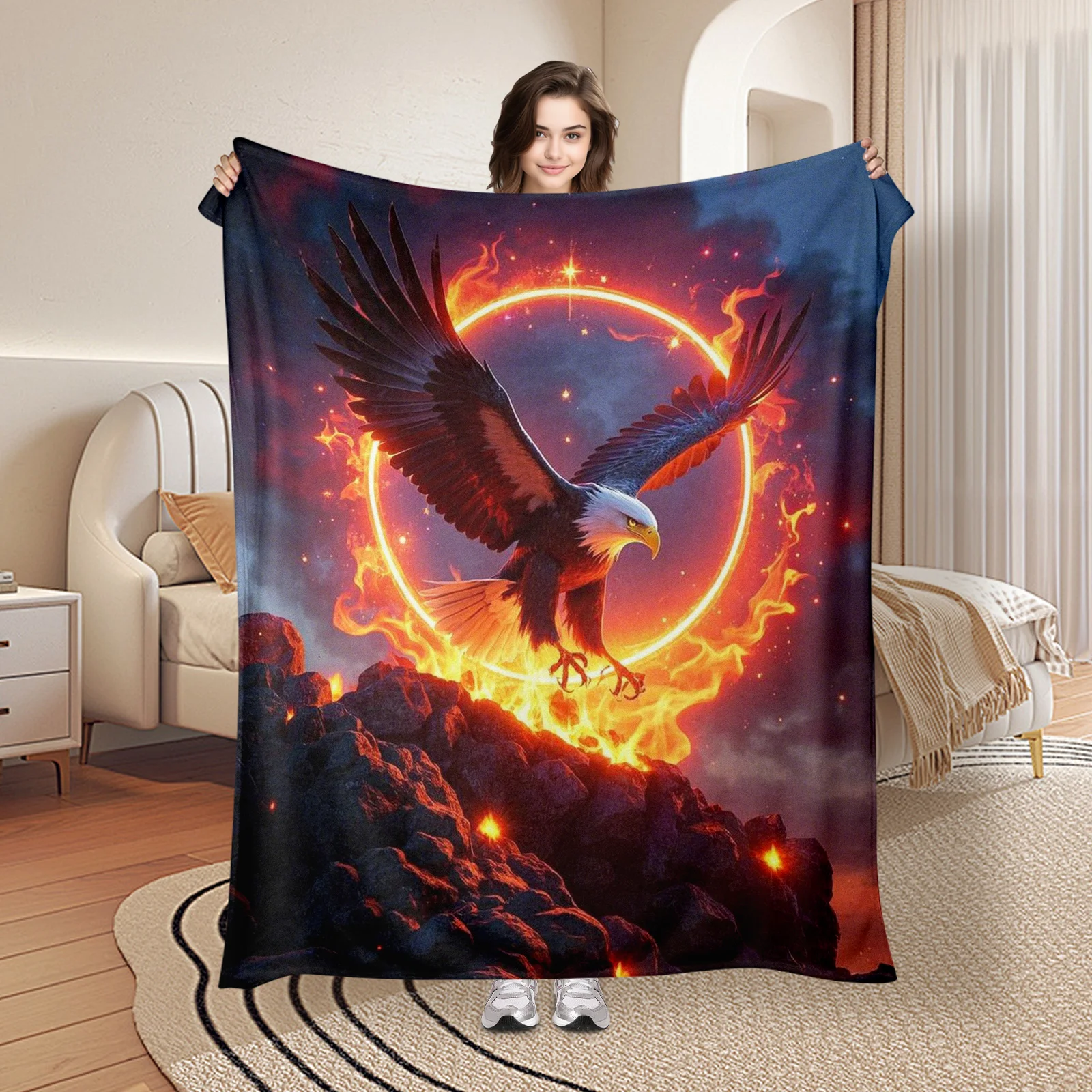 Eagle Rebirth Blanket With Flaming Circle Design Intricate Patterns And Warm Fabric For Enchanting Style And Unique Room Decor
Eagle Rebirth Blanket With Flaming Circle Design Intricate Patterns And Warm Fabric For Enchanting Style And Unique Room Decor