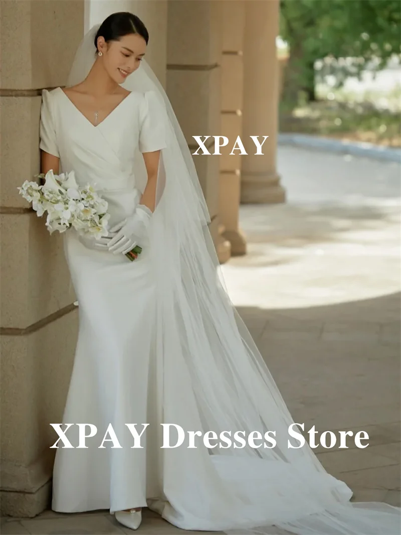 XPAY Simple V Neck Short Sleeves Mermaid Wedding Dresses Soft Satin Korea Photo shoot Bride Gowns Formal Bridal Dress Customized
XPAY Simple V Neck Short Sleeves Mermaid Wedding Dresses Soft Satin Korea Photo shoot Bride Gowns Formal Bridal Dress Customized