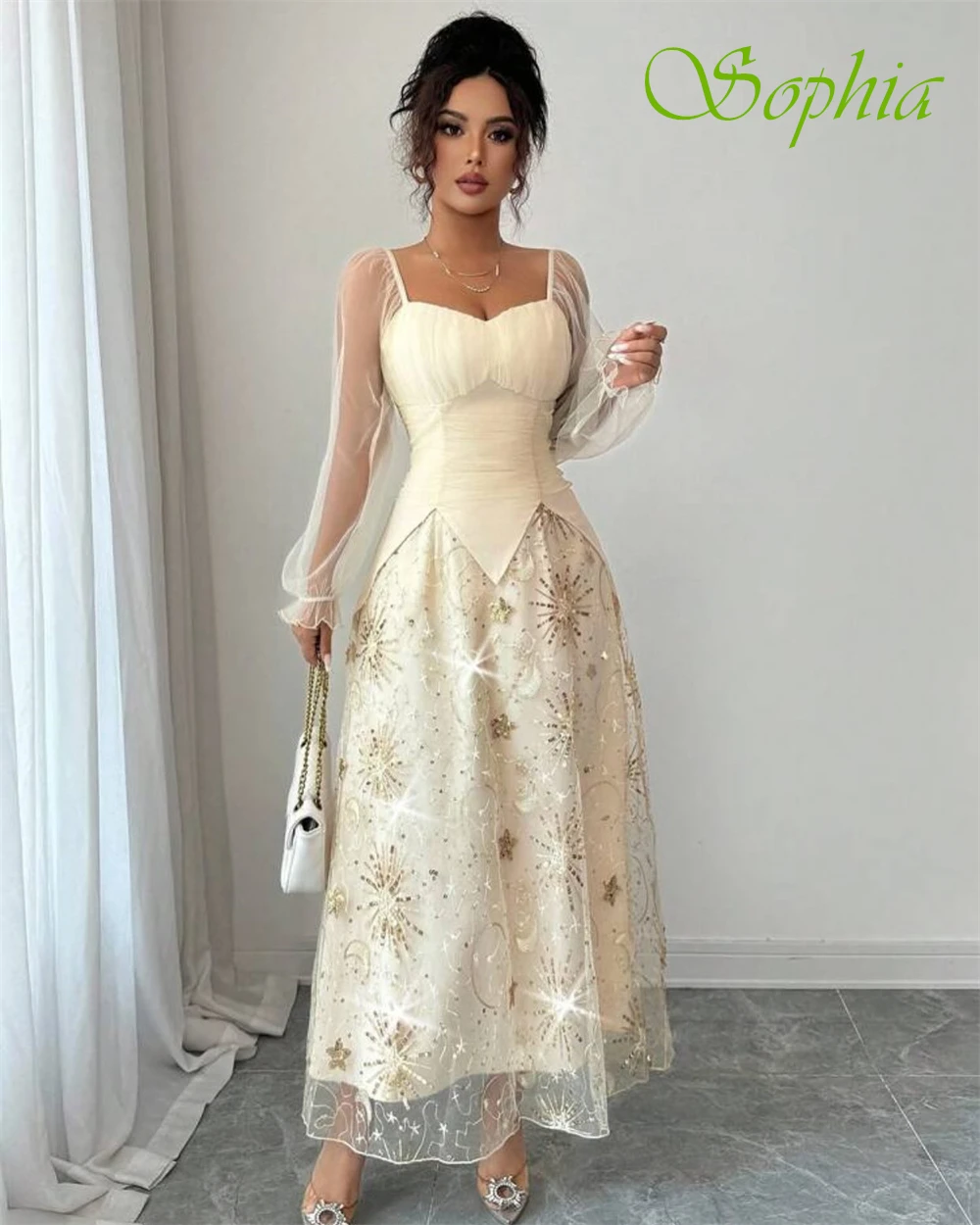 Customized Exquisite Ivory Organza Evening Dress Classic Square Collar Long Sleeves Prom Dress Soft A-Line Sequined Party Dress
Customized Exquisite Ivory Organza Evening Dress Classic Square Collar Long Sleeves Prom Dress Soft A-Line Sequined Party Dress