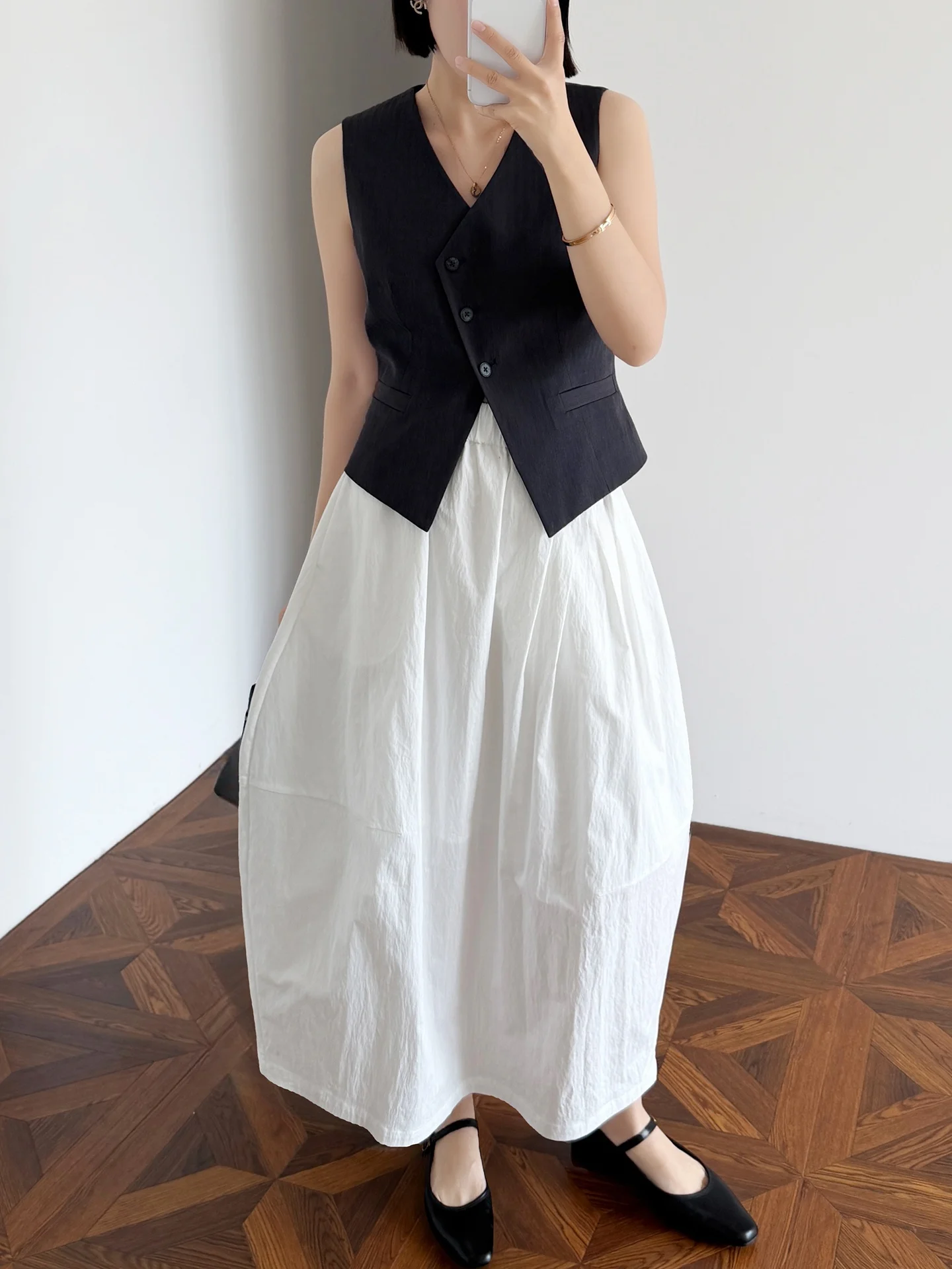White A-Line Midi Skirt Women's High Waist Slimming Versatile Umbrella Skirt Spring 2026 Cotton Nylon Spandex Blend
White A-Line Midi Skirt Women's High Waist Slimming Versatile Umbrella Skirt Spring 2026 Cotton Nylon Spandex Blend