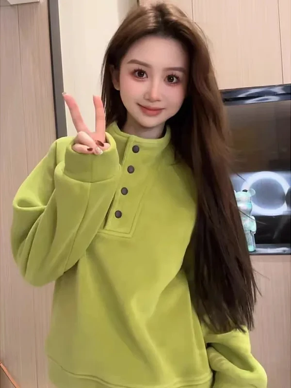 Loose Fit Hoodie Women's Faion Autumn Winter New Sle Stand Collar Partial Button up Sweatirt plus Size k Blue Versat...
Loose Fit Hoodie Women's Faion Autumn Winter New Sle Stand Collar Partial Button up Sweatirt plus Size k Blue Versat...