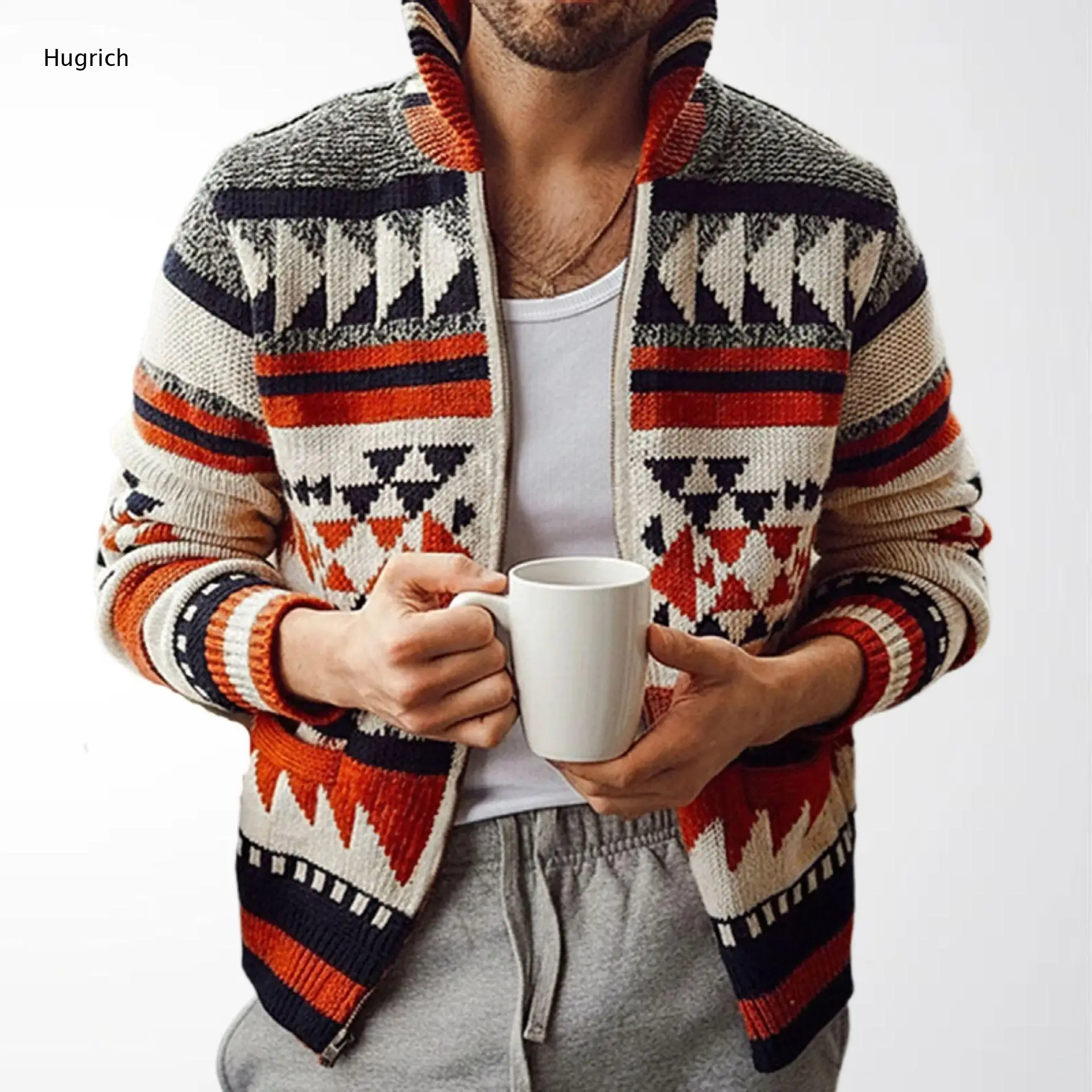 Bohemian Southwest Pattern Full Zip Knit Cardigan, Ribbed Hem & Cuff Ethnic Geometric Jacquard Winter Casual Sweater Jacket
Bohemian Southwest Pattern Full Zip Knit Cardigan, Ribbed Hem & Cuff Ethnic Geometric Jacquard Winter Casual Sweater Jacket