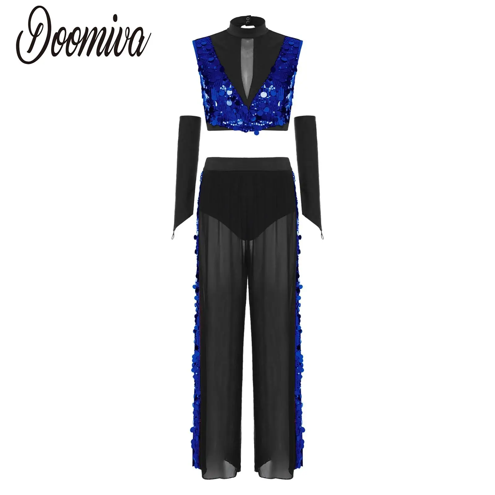 Women Lyrical Modern Ballet Gymnastic Dance Outfits Sleeveless Sequin Crop Top And Mesh Pants Gloves Dancewear Performance Set
Women Lyrical Modern Ballet Gymnastic Dance Outfits Sleeveless Sequin Crop Top And Mesh Pants Gloves Dancewear Performance Set